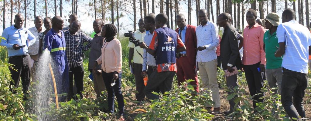 Kitgum District Local Government staff during a field visit to a demonstration farm under UGIFT micro scale irrigation program in Amuru district field visit to a demonstration farm under ugift micro scale irrigation